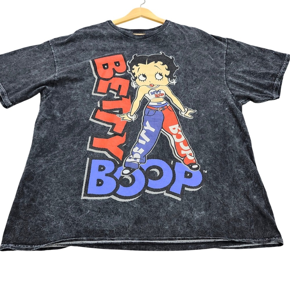 Betty Boop Graphic T-Shirt Mens XL Acid Wash Black Cotton Short Sleeve 2024